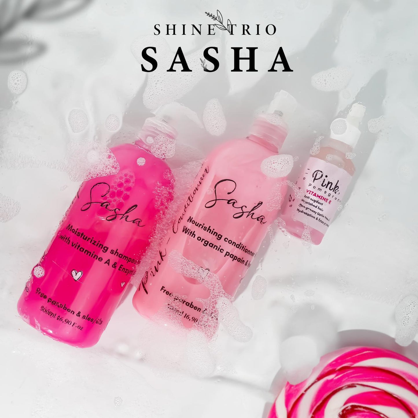 (Pack)Pink shampoing, conditioner, serum
